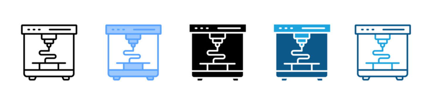 3D Printer icon set multiple style collection