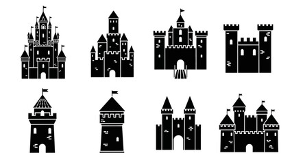 Collection of castle silhouettes icons. © Raffi