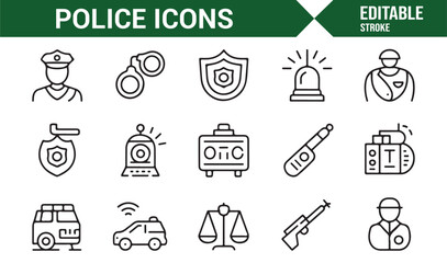 Police officer and security outline icon set