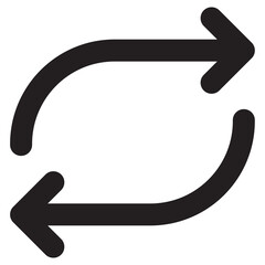 Black Minimalist Repeat Icon, Simple Linear Refresh Symbol for Media Players, Data Sync, and Loop Interface Design