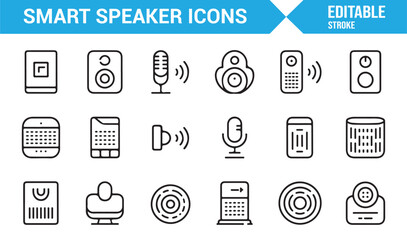 Smart speaker and home audio outline icon set
