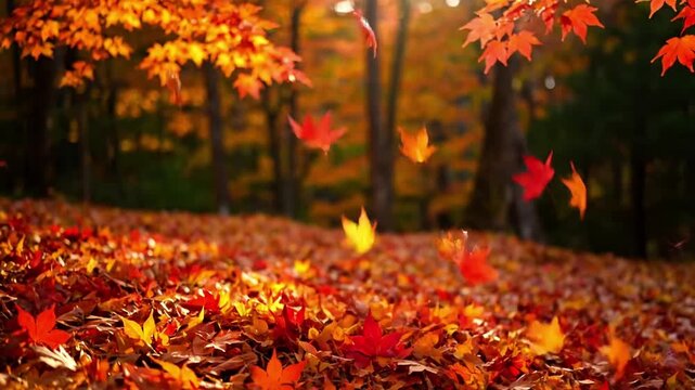 Experience the Serenity of Autumn: A Tranquil Forest of Vibrant Maple Leaves