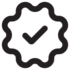 Verified Quality Badge Icon, Black Outline Seal with Checkmark for Guarantee, Approval, and Premium Product Certification