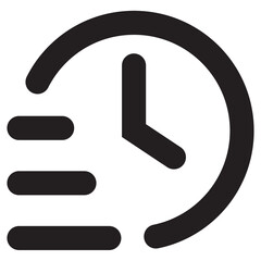 Black Clock History Icon with Speed Lines, Simple Minimalist Recent Tasks or Fast Time Symbol for UI Design