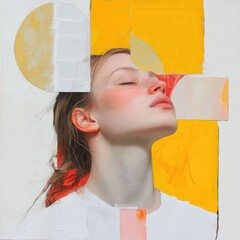 Artistic portrait of a young woman studio mixed media abstract close-up expression of serenity