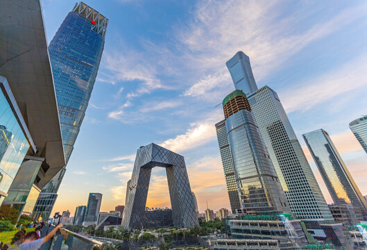 Beijing CBD Skyline at Sunset, China - Modern Skyscrapers and World Trade Center