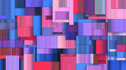 Abstract Composition of Rectangular Shapes in Blue Pink and Purple Tones with Vertical Lines Pattern Dynamic Arrangement and Modern Art Aesthetic