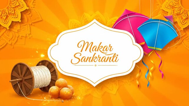 Makar Sankranti Festival Background Animation with Kites and Sweets