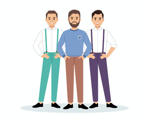 Three well-dressed men stand together, exuding confidence and camaraderie, representing friendship and modern social dynamics in a contemporary aesthetic.