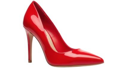 Elegant red high heel shoe isolated PNG, fashionable stiletto footwear for women s fashion and special occasions on transparent background