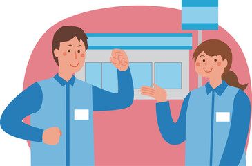 コンビニエンスストアの男女店員