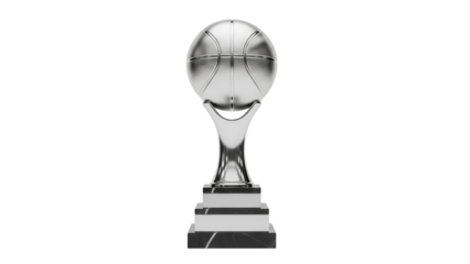 Silver basketball trophy isolated PNG on transparent background, sports award for winning team and championship celebration