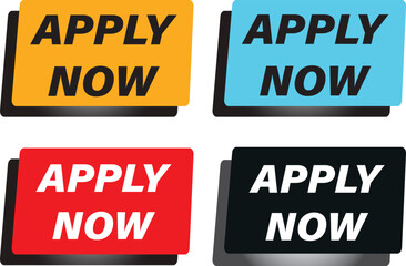 Apply Now vector Icons Set, apply now button label sign, Apply now red ribbon label banner, black filled and stroke line style collection,
