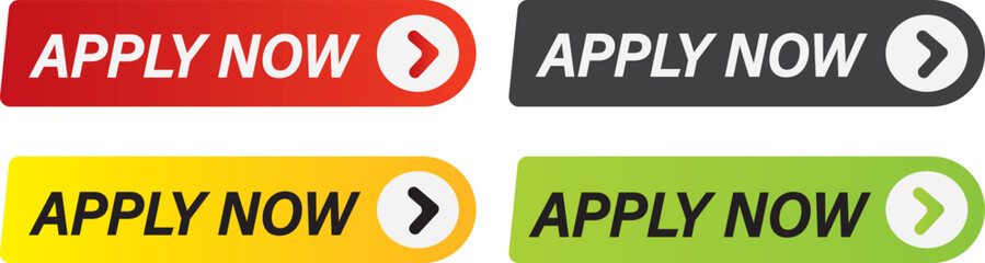 Apply Now vector Icons Set, apply now button label sign, Apply now red ribbon label banner, black filled and stroke line style collection,
