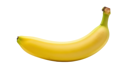 Ripe yellow banana PNG isolated on transparent background, tropical fruit rich in potassium for healthy eating and cooking