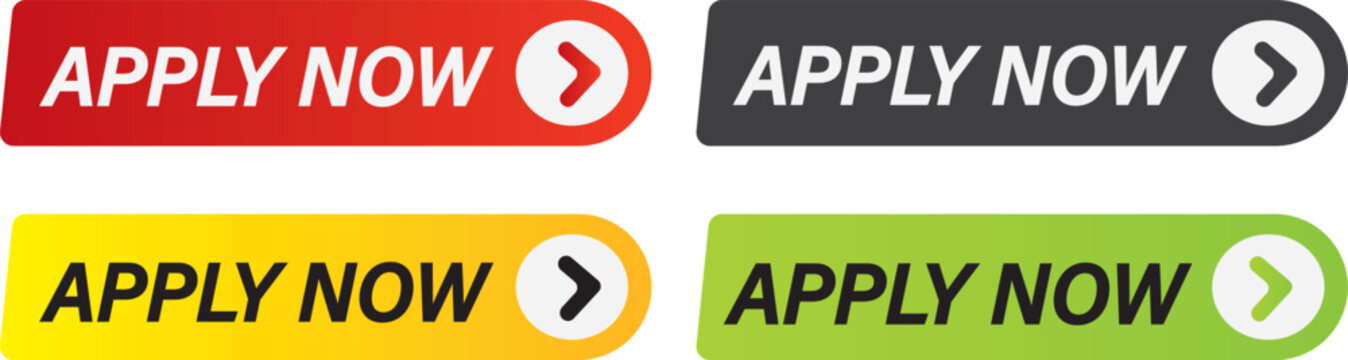 Apply Now vector Icons Set, apply now button label sign, Apply now red ribbon label banner, black filled and stroke line style collection,
