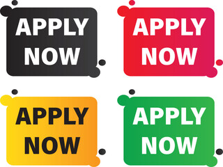 Apply Now vector Icons Set, apply now button label sign, Apply now red ribbon label banner, black filled and stroke line style collection,
