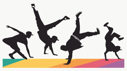 Dynamic Breakdance Silhouettes Performing Handstands and Freezes Urban Hip Hop Street Dance Energy