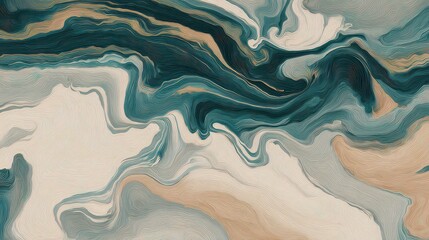 Abstract Swirling Teal and Gold Pattern with Textured Detail and Liquid Marble Effect in Earth Tones Creating Dynamic Movement and Visual Interest for Decorative Background