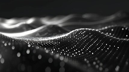 Abstract Wavy Lines with Sparkling Dots on Dark Background