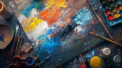 Colorful Abstract Painting with Brushes and Palette 1