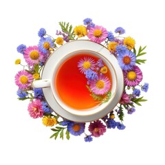 Cup of Tea Surrounded by Colorful Wildflowers pink
