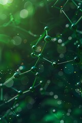 Green molecular structure with glowing spheres and lines