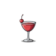 Vibrant ruby cocktail illustration enticing cherry garnish resting against the rim captivating