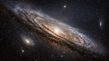 Andromeda Galaxy With Sparkling Stars In Deep Space And Cosmic Dust Clouds On Black Background In Stunning Night Sky