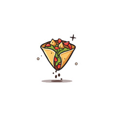 Whimsical stylized illustration showcasing a delicious cartoon burrito filled with fresh