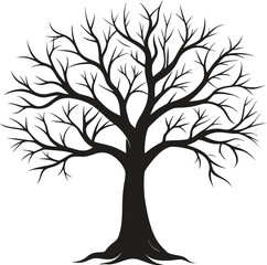 Fototapeta premium Vector illustration of a leafless tree silhouette with exposed branches and roots