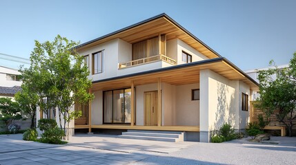 Modern White House with Wooden Deck / 木製デッキのある白いモダン住宅