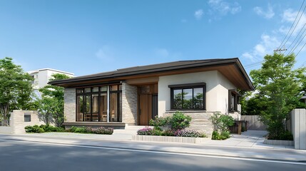 Modern Single Story House Exterior / モダンな平屋の外観