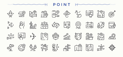 Point linear icon set. Achievement icon set. Line icons with editable stroke. Contain linear sign success, arrow, achieve, strategy, goal and more. Editable stroke collections.