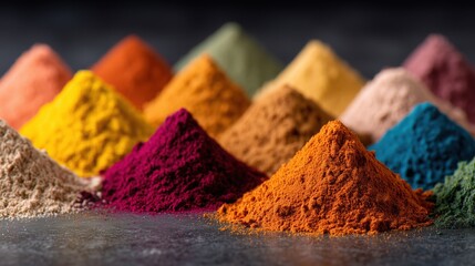 Raw, Texture,Holi Festival Colors,Vibrant Organic Mineral Pigment Macro, Abstract Colorful Granular Powder Texture, Artisan Cosmetic Raw Material Backdrop,