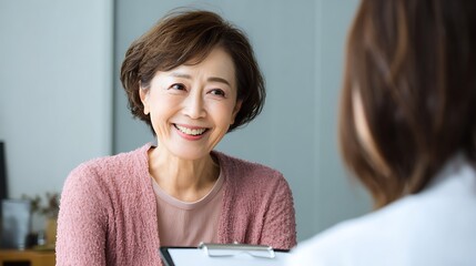 Happy Senior Woman in Conversation / 会話中の幸せそうなシニア女性