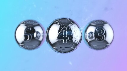 3D rendering of metallic spheres with numbers 5, 4, and 3, floating against a soft blue and pink gradient background, symbolizing progress or a countdown sequence