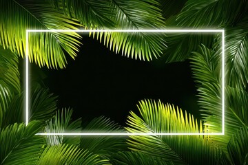 Festive Frame with Green Pine Branches and Glowing Lights on Dark Background Holiday Season Greeting Card Background