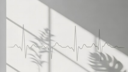 Vital Signs Shadow Overlay with ECG Heartbeat Wave on Minimal Light Background