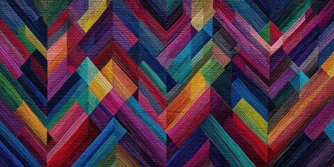 Dynamic Chevron Pattern with Vibrant Colors on Black Background, Abstract Geometric Art with Zigzag Motifs and Variegated Texture, Modern Design