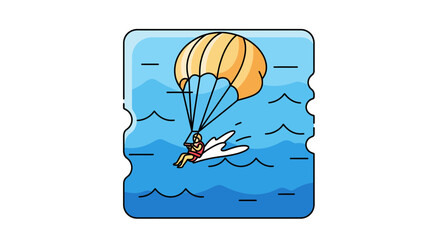 Person parasailing over ocean with parachute and board