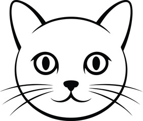Minimalist Black and White Cat Face Vector Graphic Illustration for Pet Lovers and Designers
