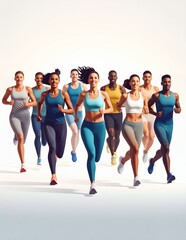 Fototapeta premium Diverse Group of Athletes Running Together in a Dynamic and Energetic Race.