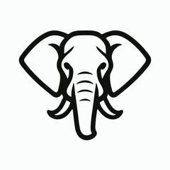 Elephant Head Front View Icon Logo, Minimal Flat Design, Monochrome Vector on White Background, Animal Symbol, Brand and Logo Concept, Clean Outline, Print and Web Ready 
