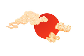 Traditional Asian Clouds with Red Sun &ndash; Oriental Decorative Art