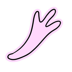 Quirky three-fingered hand in a naive illustration style. Pink hand drawn monster doodle with a raw and funny aesthetic. Naive Illustration Monster Hand Gesture