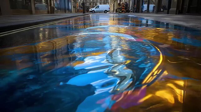 Reflective City Pavement: Abstract Colors and Urban Reflections