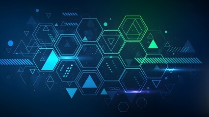 Abstract futuristic technology background with neon glowing hex shapes