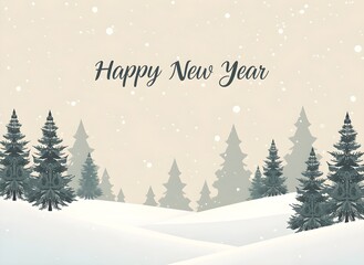 Obraz premium Scenic Winter Forest with Happy New Year Greeting