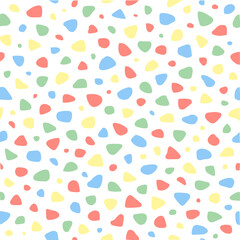 テラゾー柄のパターン（ポップカラー）ー ポップなカラフルカラーのテラゾー柄パターン。デザインペーパー、マスキングテープ、マスキングシールブック、フレークシール、クリアファイル、手帳デコ素材、ノート表紙、ハンカチ、箸、マグカップ、皿、キッチンクロス、キッチン雑貨、ポーチ等に最適。